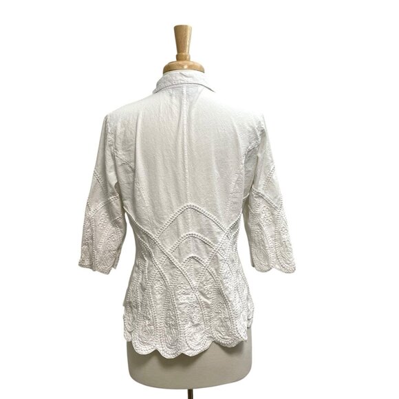 GRETTY ZUEGER Embroidered Corded Scalloped Hem Blouse Top White size Large - Picture 6 of 8